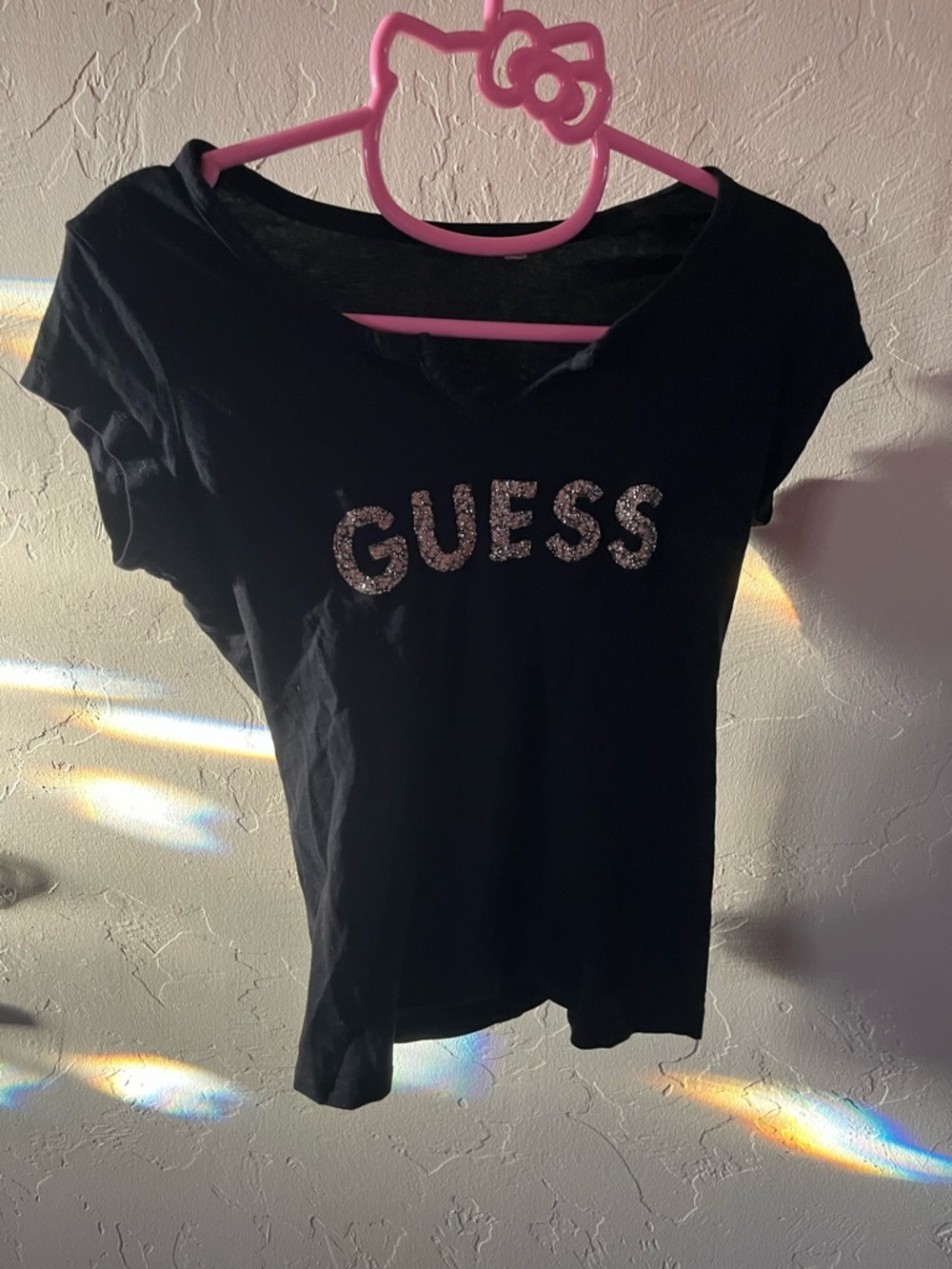 GUESS Black Short Sleeve Tee with Sparkle Logo
